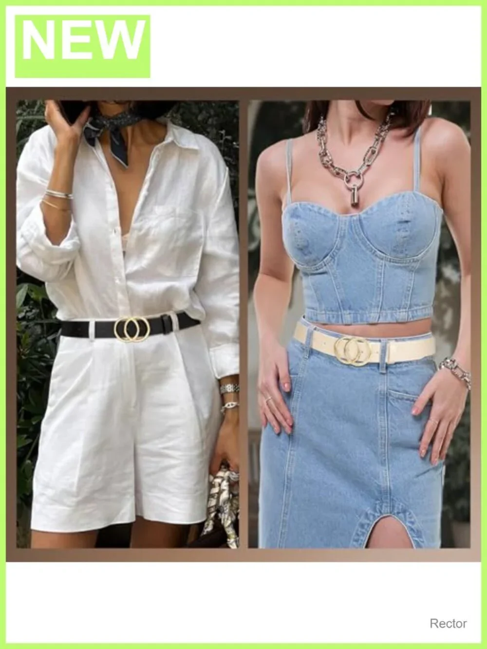 2 Pack Women Faux Leather Belts Double O Ring Buckle Jeans Belt